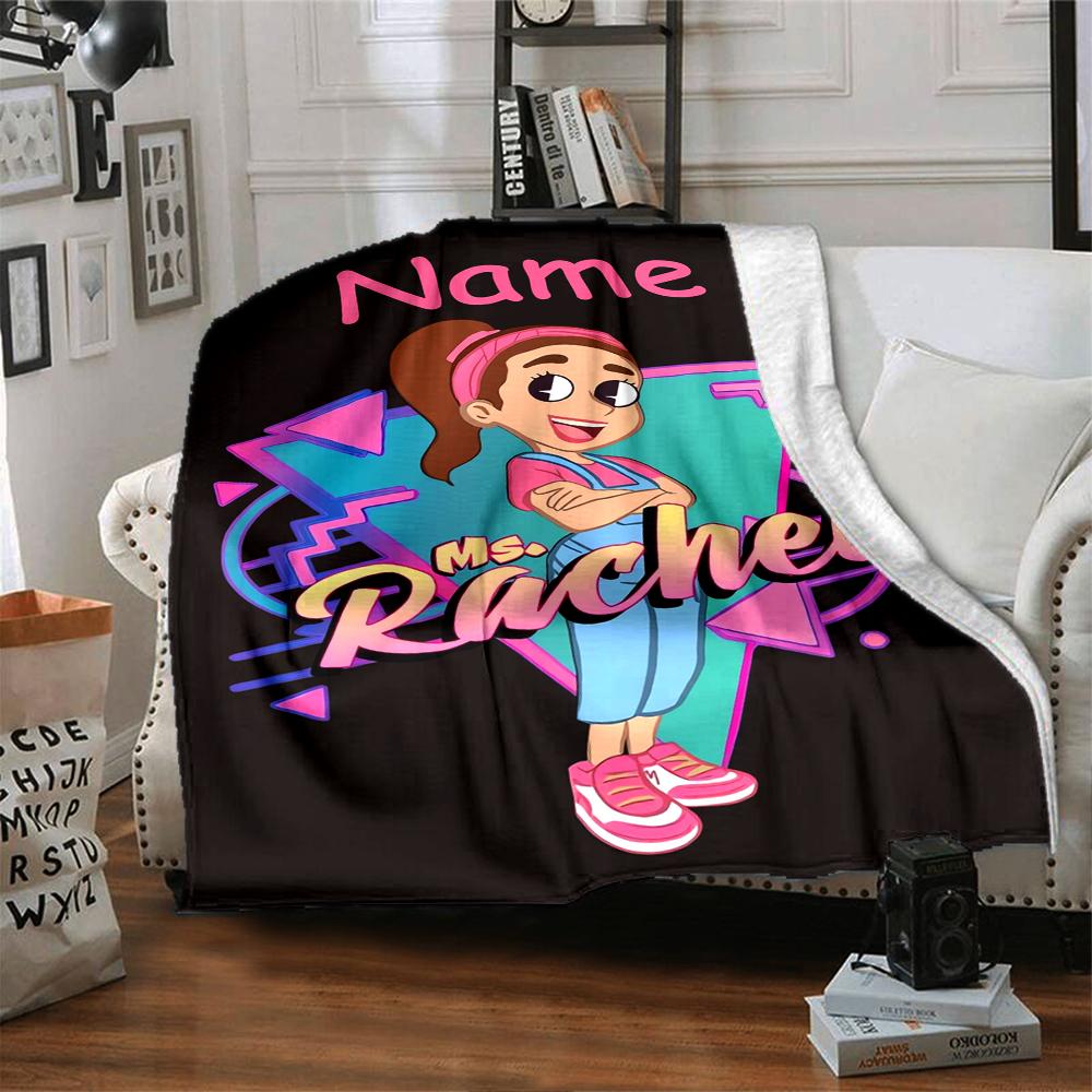 Custom Name Ms. Rachel Theme Printed Blanket - Perfect for Couch, Bed, Travel & Outdoor Use | Machine Washable, Cozy & Durable.