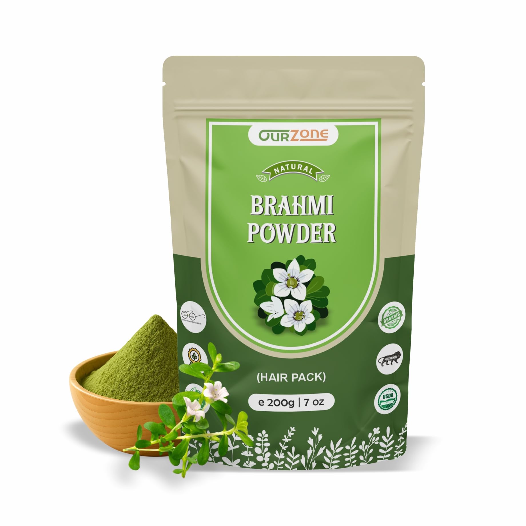 OurZone Pure & Natural Brahmi Powder (Bacopa monnieri) - 200g | Supports Hair & Scalp Care | Ideal for Herbal Health Use | 7 oz