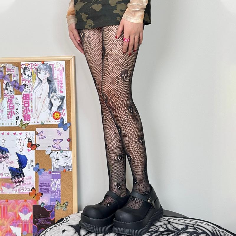 Gothic Women Lolita Tights Hollowed Out Mesh Retro Girls Stockings Japanese Bottomed Lace Pantyhose Floral Rattan Tights