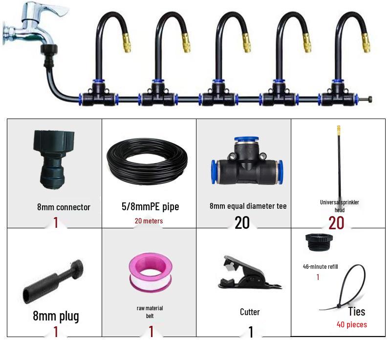 Universal Adjustable Micro-Atomizing Sprinkler Set for Irrigation, Cooling, and Humidification