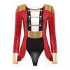 Womens Circus Ringmaster Cosplay Bodysuit Long Sleeve Allover Sequin Tail Jumpsuit Halloween Festival Costumes