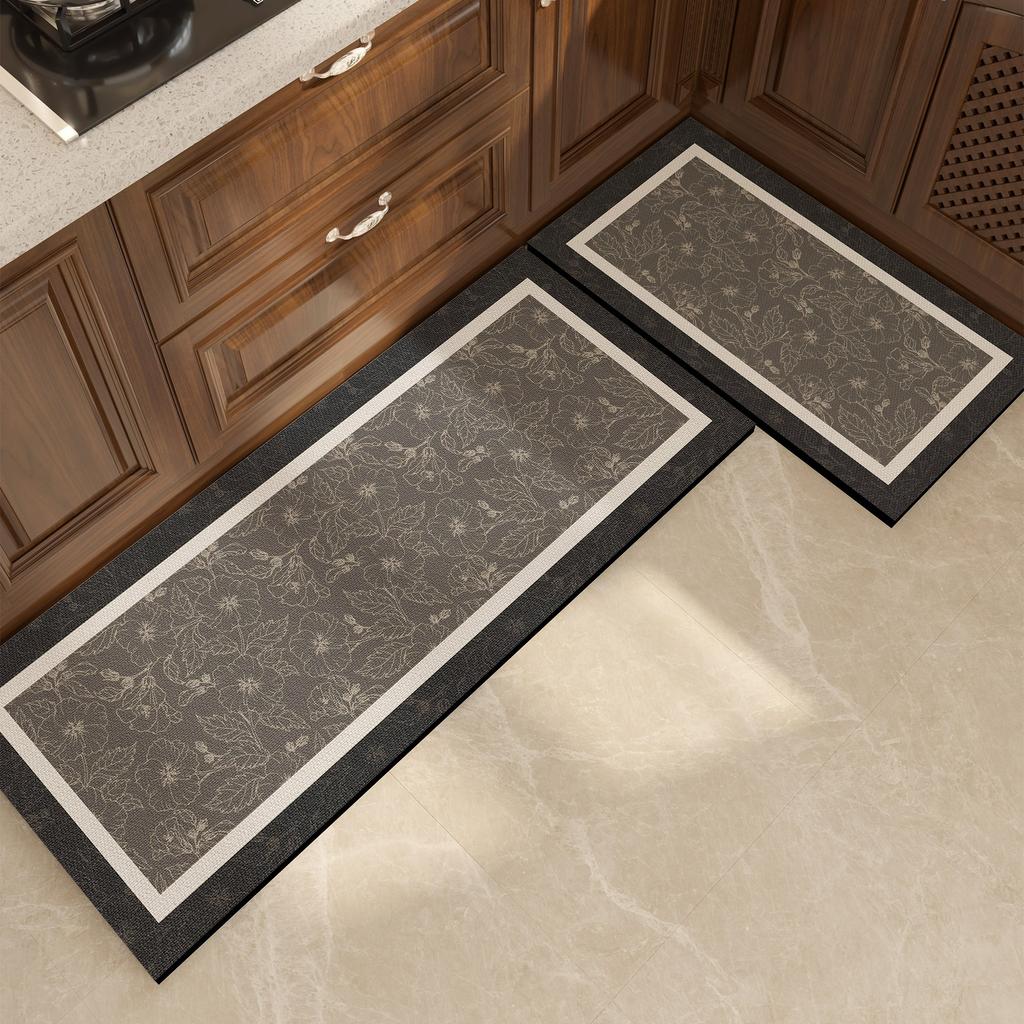 Kitchen Floor Mat Waterproof Non-slip Oil-resistant Leather Carpet PVC Gray Geometric Rug Home Decoration Mat Alfombra Cocina