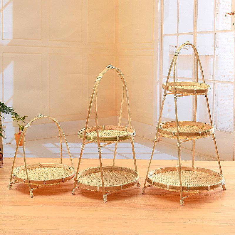 Multi-Layer Bamboo Handwoven Basket with Handle for Tea, Pastry, Fruit & Cake