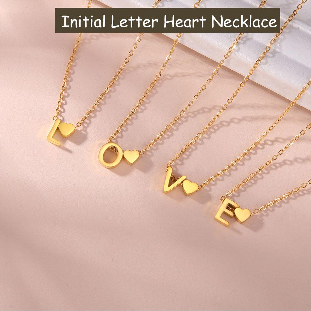 Cazador Mini Heart Initial Letter Pendant Necklaces for Women Stainless Steel A-Z Alphabet Choker Chain Jewelry Valentine Gift