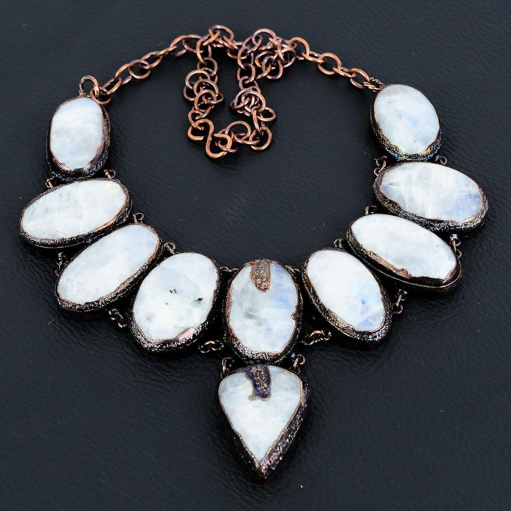 Rainbow Moonstone Necklace Gemstone Jewelry, Copper Electroformed Necklace, Adjustable Handmade Beautiful Jewelry Chain Necklace