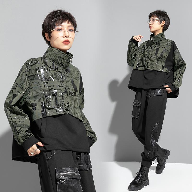 Women Plus Size Spring Shirt Stand Collar Casual Long Sleeve Vintage Fashion Tops Tees Loose New