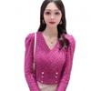 Korean Style V-Neck Long Sleeve Solid Knit Top – Autumn 2025 Women's Slimming Fashion.