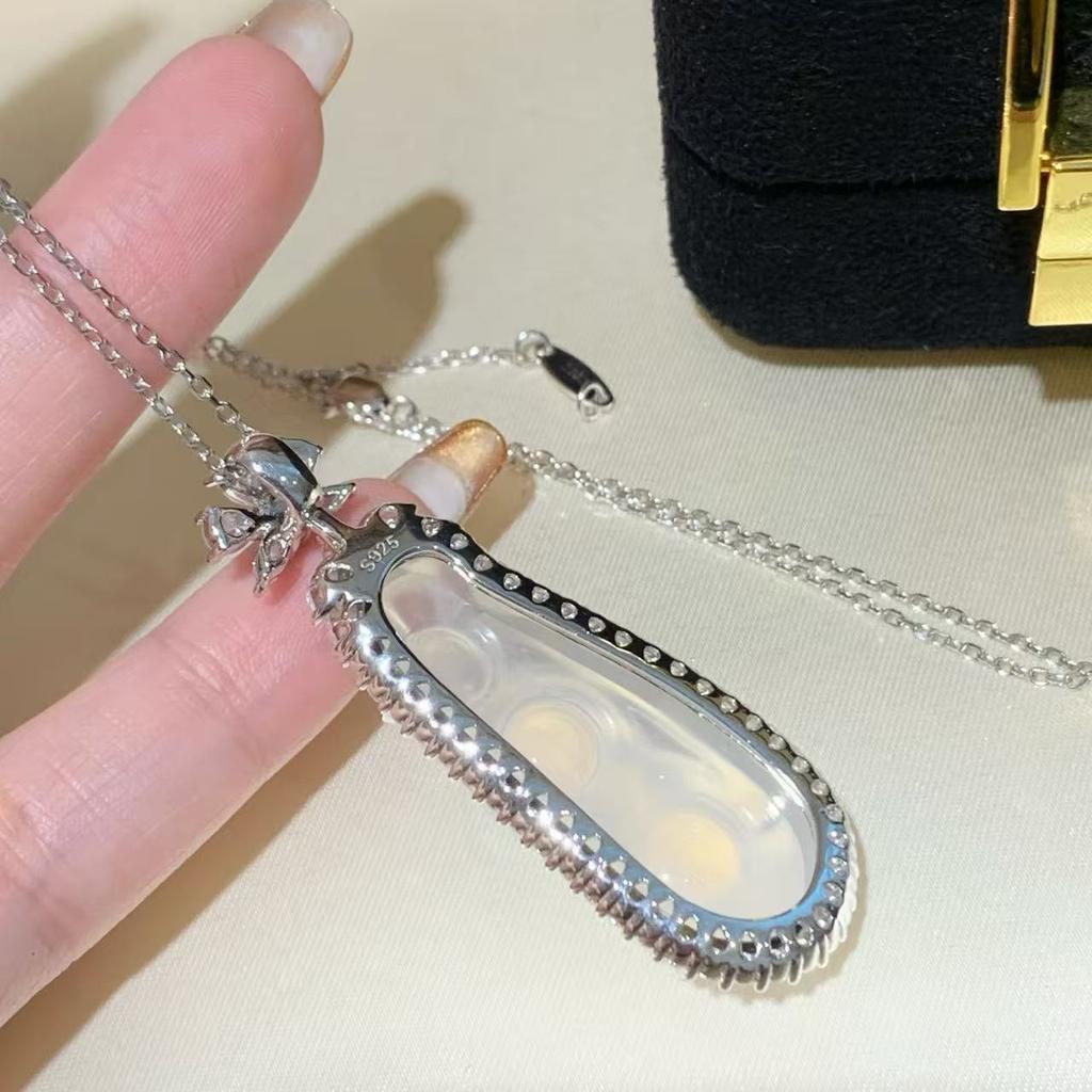 Musla Design Pure 925 Sterling Silver Pave Aaa Zircconia White Chalcedony Four Seasons Beans Necklaces For Women Fine Jewelry