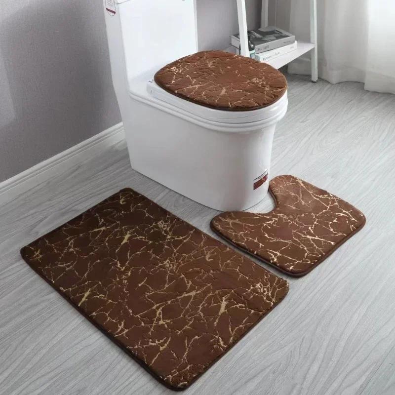 3pcs Set Flannel Carpet Bathroom Floor Pat Toilet Stripe Printing Anti Slip Wear-resistant Mats Bathroom Shower Rugs Toilet Mat