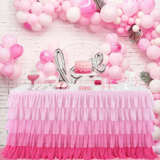 Table Skirt for Rectangle And Round Table Multi-layer Ruffle Reusable Gradient Rainbow Color Beach Parties Ceremony Birthday Party Decoration