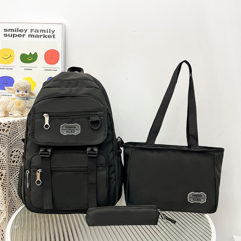 Three-Piece Backpack Set Color Contrast Large Capacity Student Schoolbag Women Backpack with Pen Bag