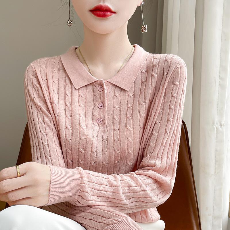 DAFIFY Женская мода повседневная осень-зима однотонный принт длинный рукав поло воротник свитера M розовый 1849₽