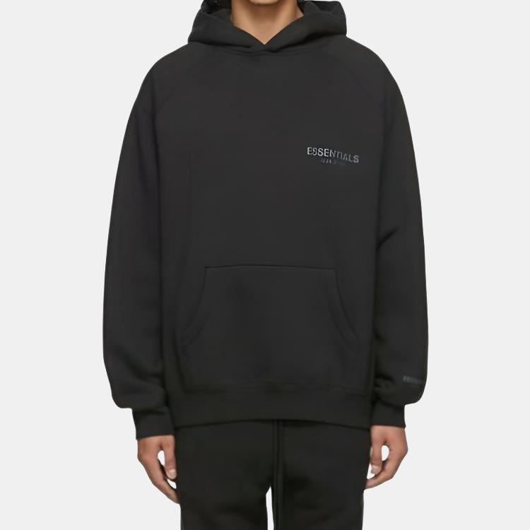 Fear of God Essentials Fleece-Lined Hoodie With Letter Print Unisex Sweatshirt Black FOG-FW21-156