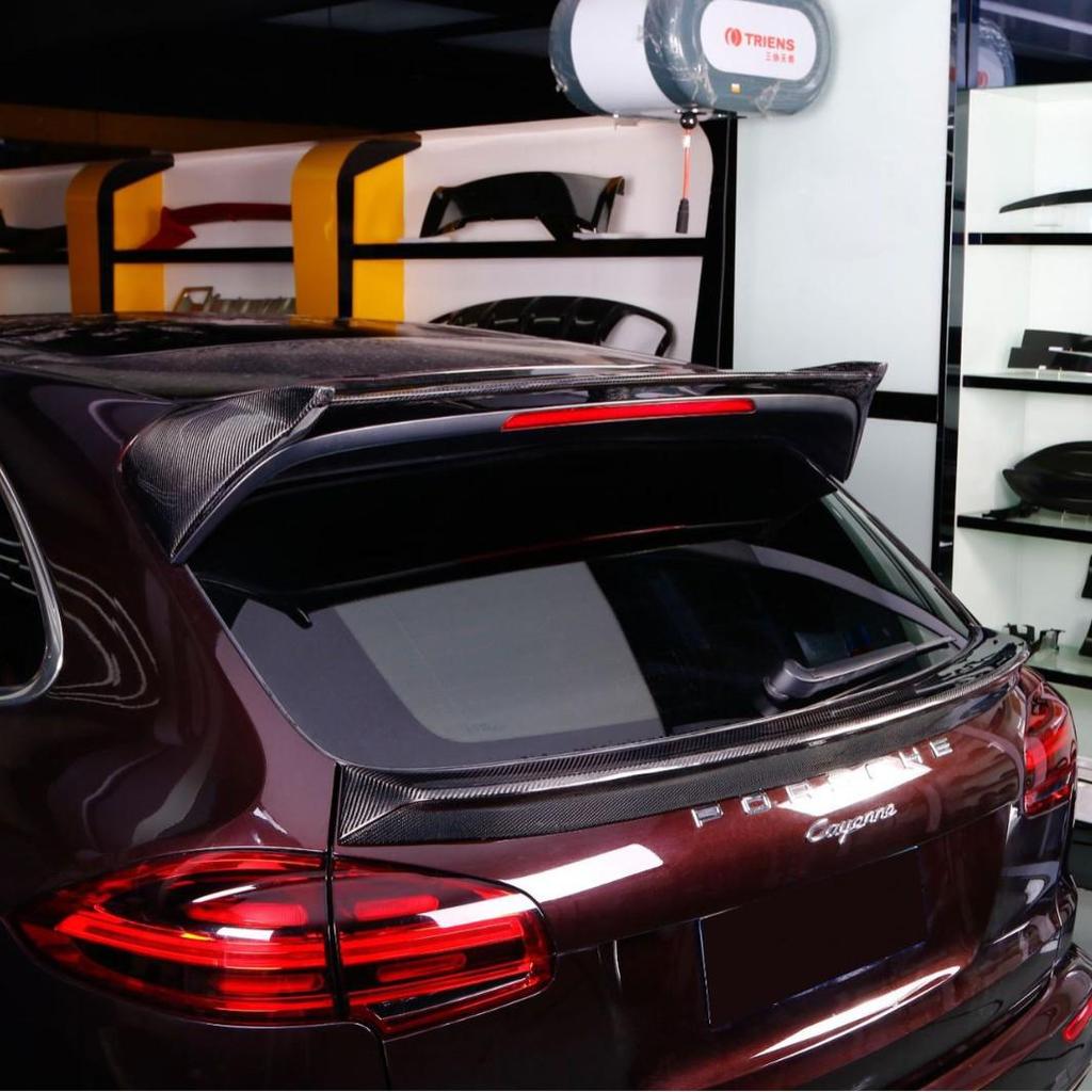 Carbon Fiber Center Roof Spoiler for 2015-2017 Cayenne 958.2 in Wet Carbon Finish with Adhesive.