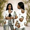 Women Plus Size Baseball Collar Printed Long Sleeve Button Front Varsity Jacket White With Pockets