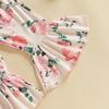 Baby Girls 3PCS Pants Sets Flying Sleeve O Neck Romper Floral Flared Pants Headband Sets