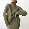 European and American Style Turtleneck Sweater Set Women's Loose Thermal Cover Head Pit Strip Skirt Sweater Two-piece Set Popular