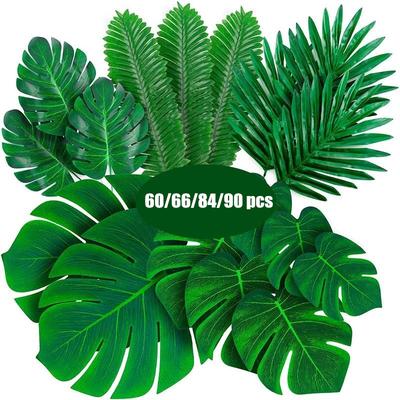 Umělé palmové listy Tropická rostlina s listy Faux Monstera Stonky Simulace Safari listy pro havajské stolní listy Dekorace 6 druhů