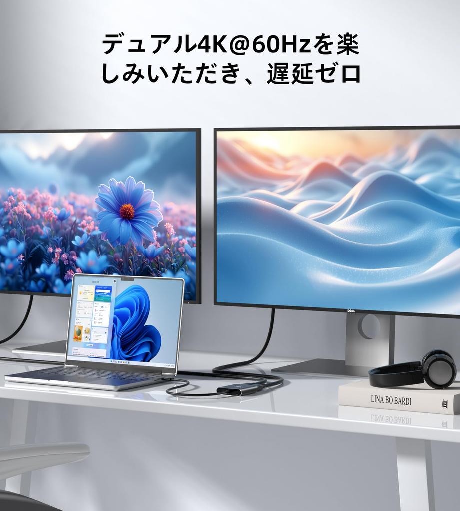 USB-C to Dual DisplayPort Adapter, 4K@60Hz, USB Type C to DisplayPort Dual Monitor Splitter, USB C DP Hub with Extended Mode Support