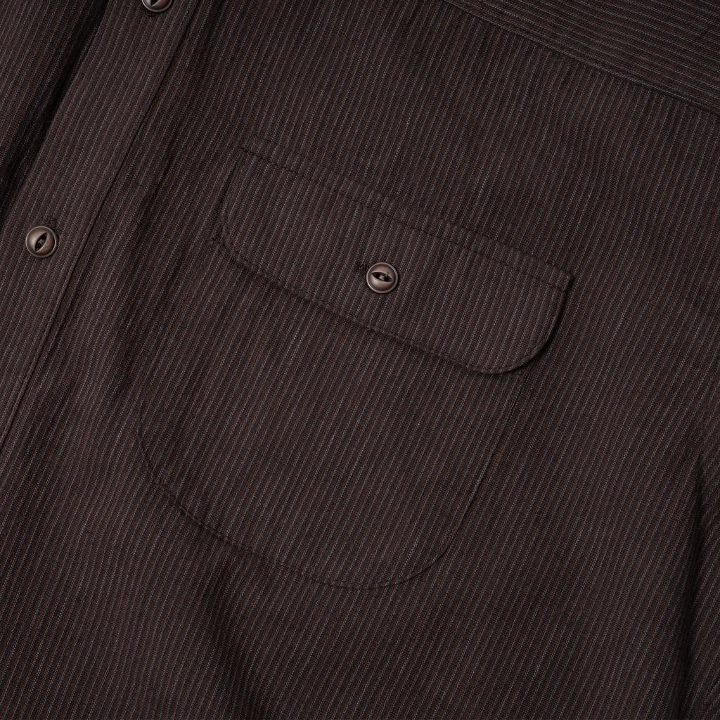 OUTSIDE FROG Single Pocket Striped Shirt (Dark Brown)