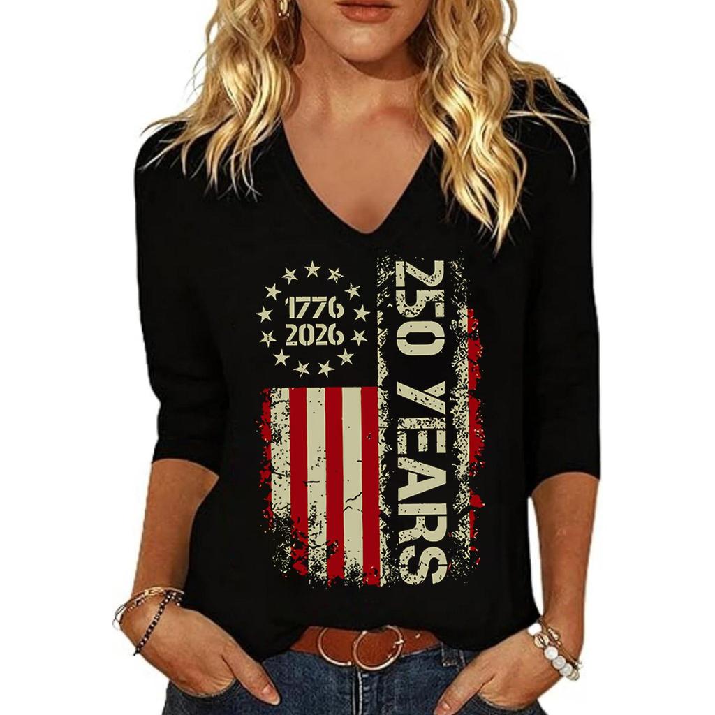 Women's Fashion Casual Independence Day Print Top