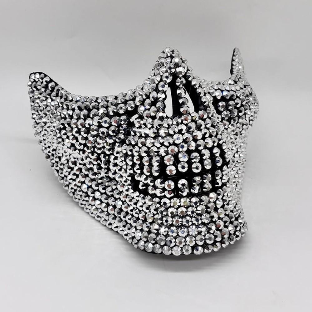 Full Rhinestone Half Face Skull Mask Punk Masquerade Mask Gothic Cosplay Mask  Cosplay Props серебряный