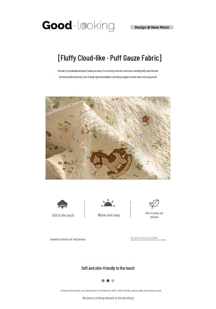 Summer Puff Gauze Quilt 4-Piece Set with Air Conditioning Throw