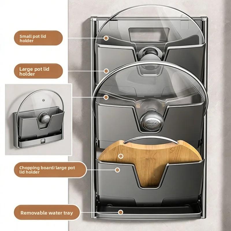 Suction Cup Non-punching Lid Rack Wall-mounted Multi-functional Kitchen Folding Rack Placement Anvil Cutting Board Storage