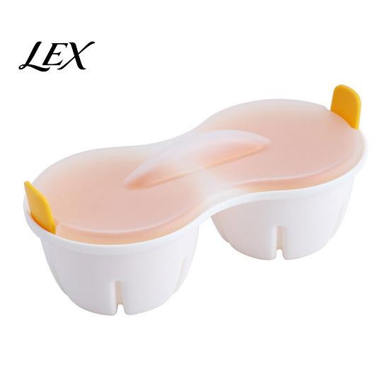 Nutritious Breakfast Maker Dual Cavity Microwave Egg Poacher with Lid, Heat Resistant Plastic Steam Mold Double Hole Steamer, Compact Cooker