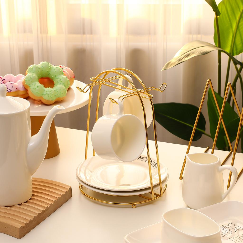Iron Teacup and Saucer Display Stand Arched Rack for Hanging Cups Storing Saucers Kitchen Coffee Shop Cabinet Counter Storage