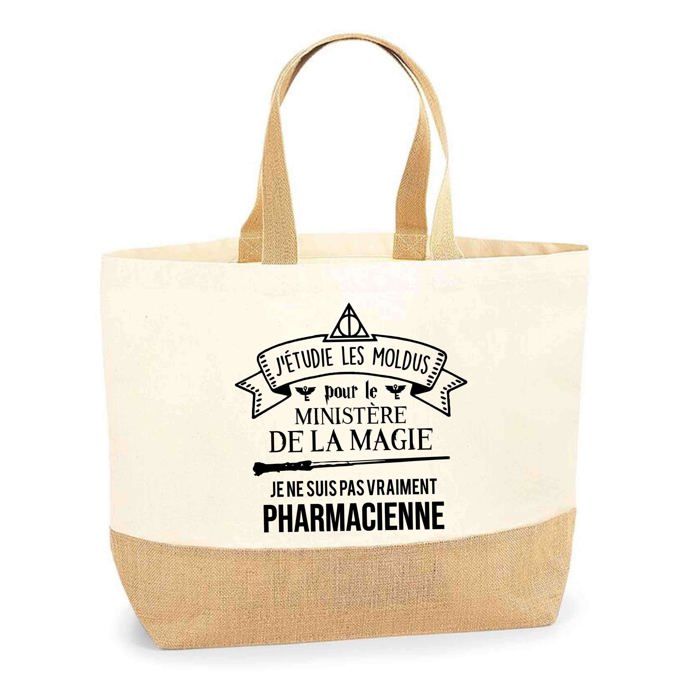 Cabas de plage - PLANETEE - Pharmacienne Ministère de la Magie - Jute naturel - Impression France - Fabriqué en France