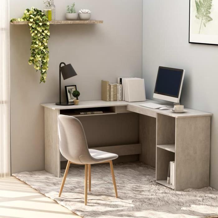 VidaXL Bureau d'angle en forme de L Gris Béton Bois d'ingénierie 800751
