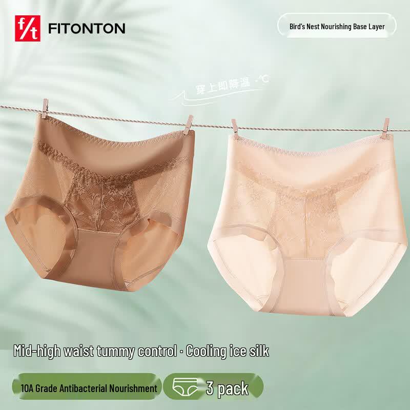 FitonTon Women s High-Waist Lace Tummy Control Briefs 3-Pack M