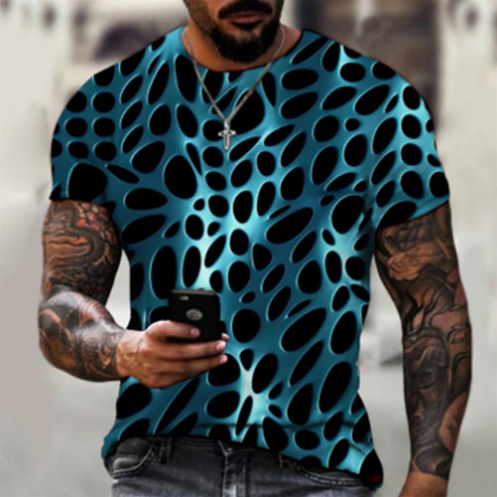 Men's T-shirt 3D Optical Illusion Printed Short Sleeved Top, Fashionable Gradient Harajuku Street Wear, Hip-hop Trend Oversized T-shirt