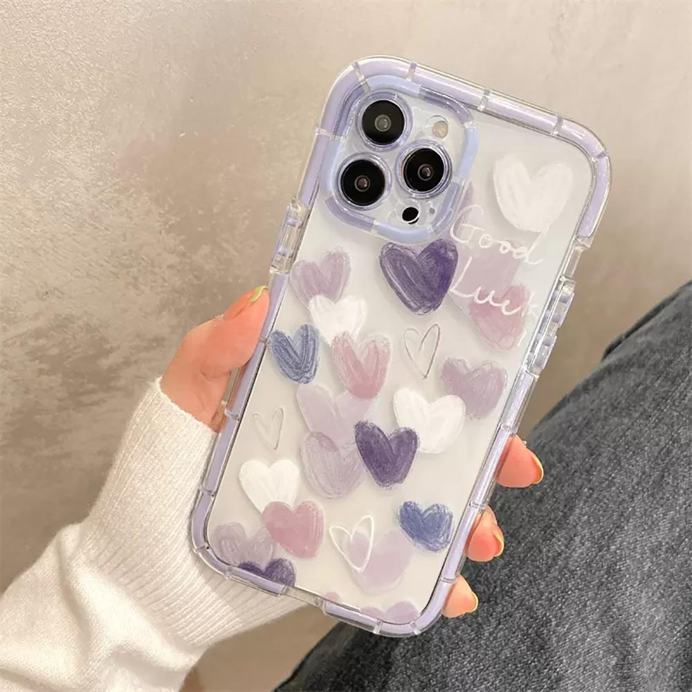 Cute Love Heart Soft Shockproof Bumper Transparent Phone Case For iPhone 11 12 13 14 15 Pro Max XS X XR Silicone Back Cover Case