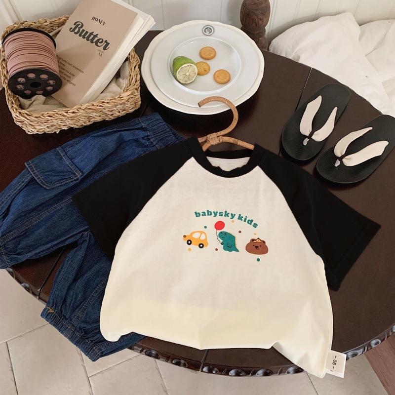 Summer Pure Cotton Kids Raglan Sleeve T Shirt Boys Girls Block Short Sleeve Top 80