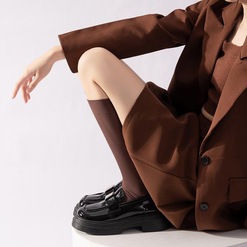 Women's Spring and Autumn Solid Color Long Stockings for Slimming, Retro Ankela Red Solid Color Knee-length Slimming Legs