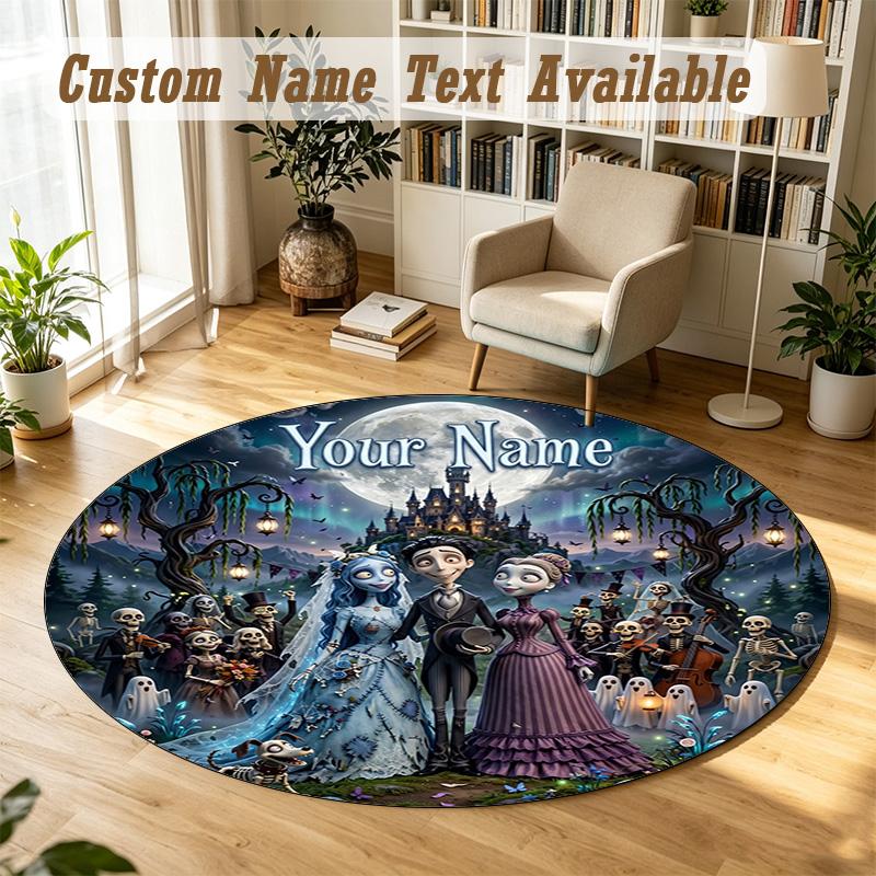 Corpse Bride Emily Victor Personalized Round Rug Support Custom Name, Soft Home Decor Mat