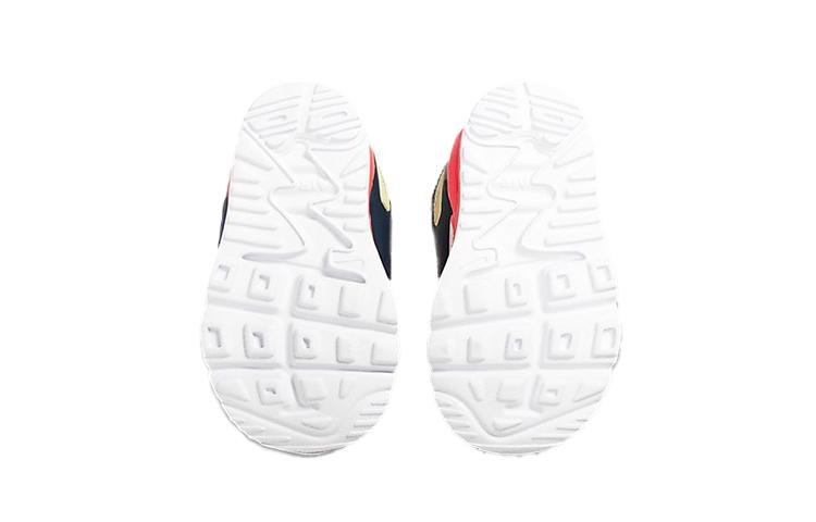 Nike Air Max 90 Synthetic Leather Low Top Running Shoes Black Red Infant And Toddler 881924-023