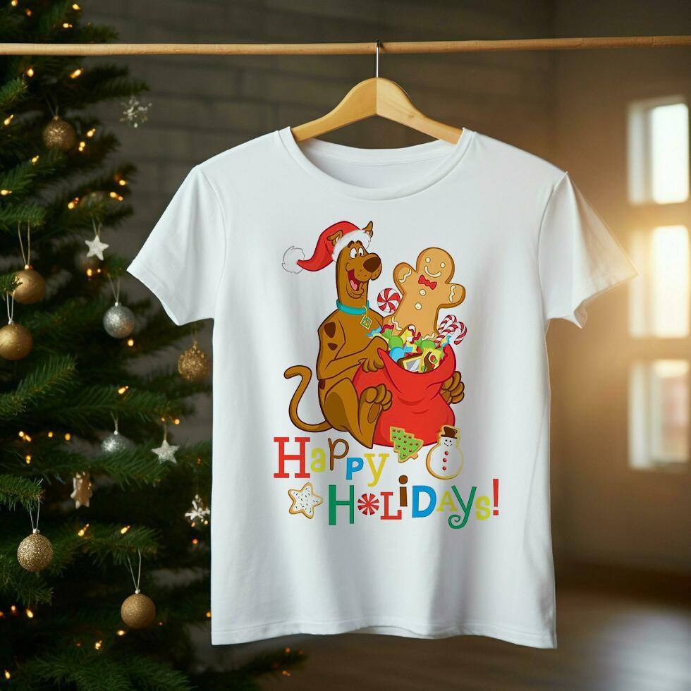 Рождественский Скуби-Ду и Скуби-Ду Рождественский Мультфильм Идея Футболка AD693 Унисекс Футболка XL