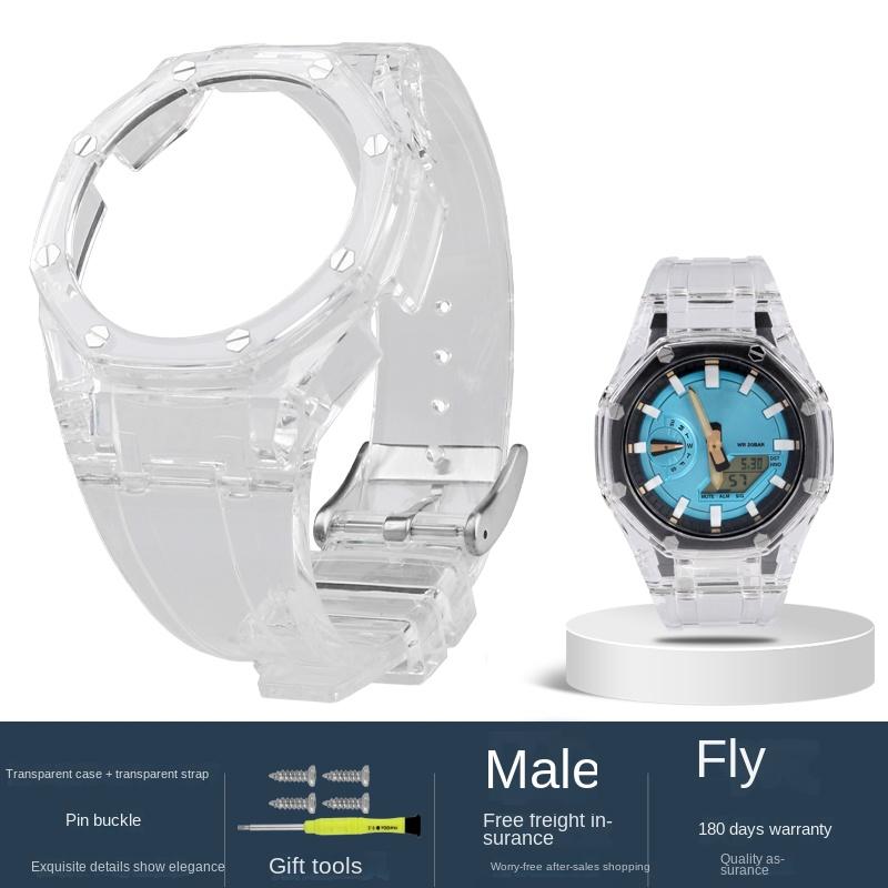 Dla Casio G-SHOCK GA-2100 Zmodyfikowana koperta na pasek Glacier Przezroczysta Galaretkowa Koperta PC Żywiczny pasek Akcesoria osobowościowe do zegarka GA2100