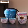 China-Chic Emaille Farbe Blüht Reiches Tee-Set Kit Antik 1 Kanne 2 Tassen Teezubereiter Camping Tragbares Teezubehör Ornamente