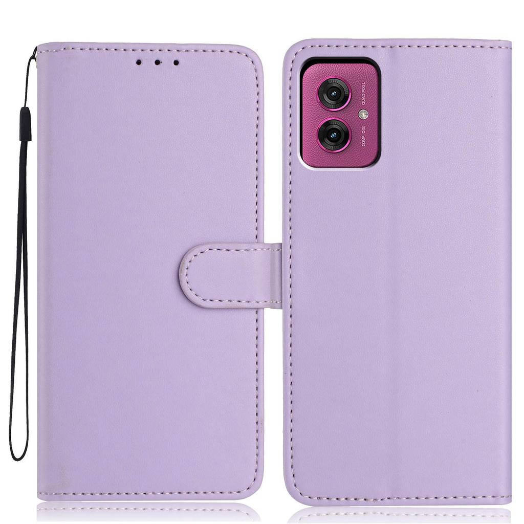 For Motorola Moto G55 5G Wallet Case with Strap/Multiple Card Slots Solid Color Leather Stand Phone Cover