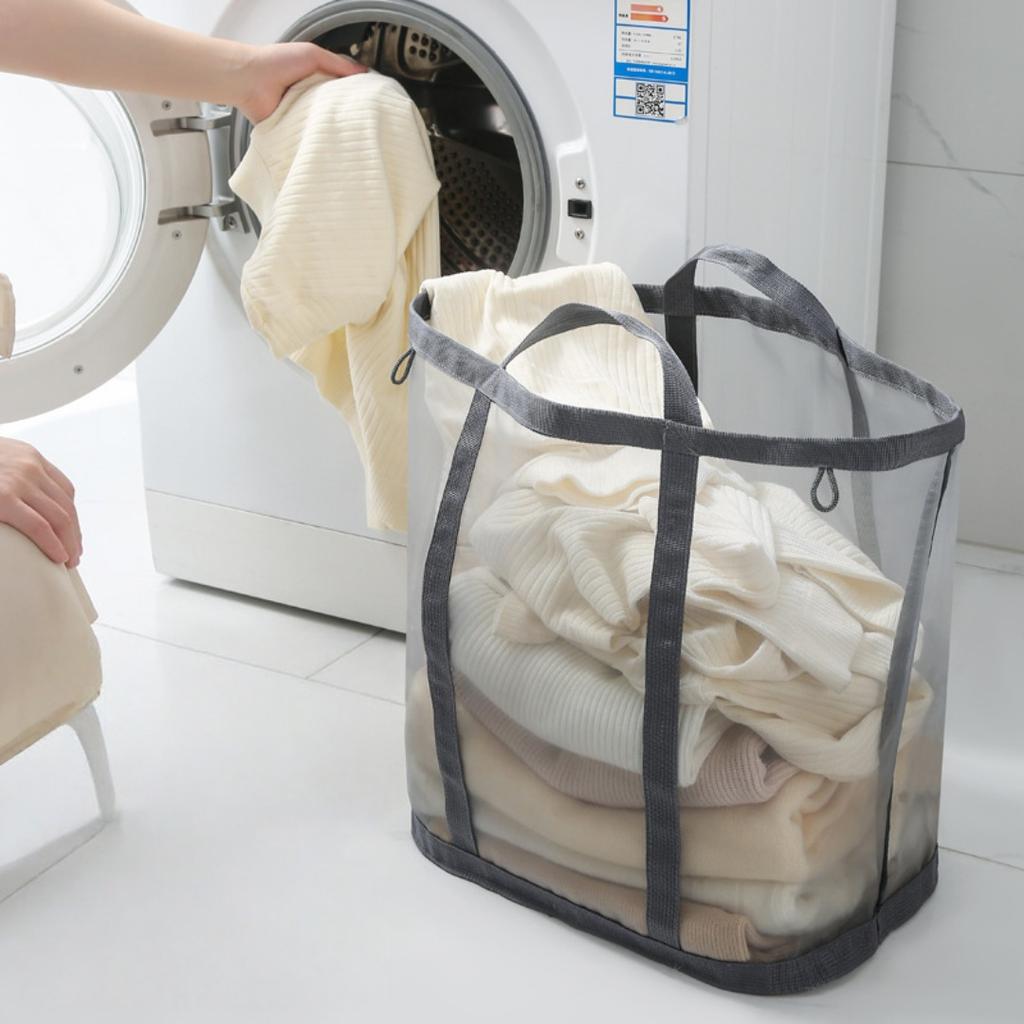 1PC Foldable Laundry Hamper Bag - Travel & Home Clothes Organizer Breathable Mesh Laundry Basket Nylon