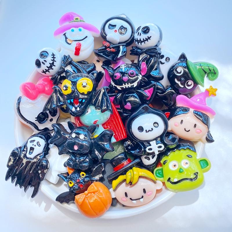 10Pcs New Cute Hand Drawn Halloween Series Flat Back Resin Cabochons Scrapbooking DIY Jewelry Craft Decoration Accessorie