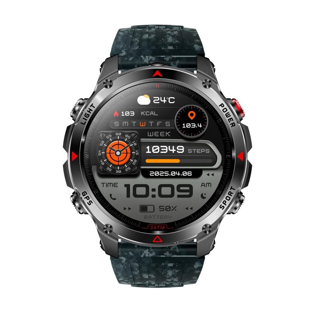 Rainbuvvy HT37 GPS Smartwatch 1,46 Zoll IPS-Bildschirm Bluetooth-Anruf IP68 Wasserdicht Taschenlampe Herzfrequenz 540mAh Android Sportuhr