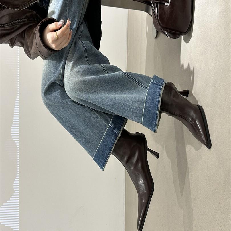 Pointed thin heel medium heel short boots 2025 new versatile comfortable and thin one-pedal lazy Martin boots women's high heels