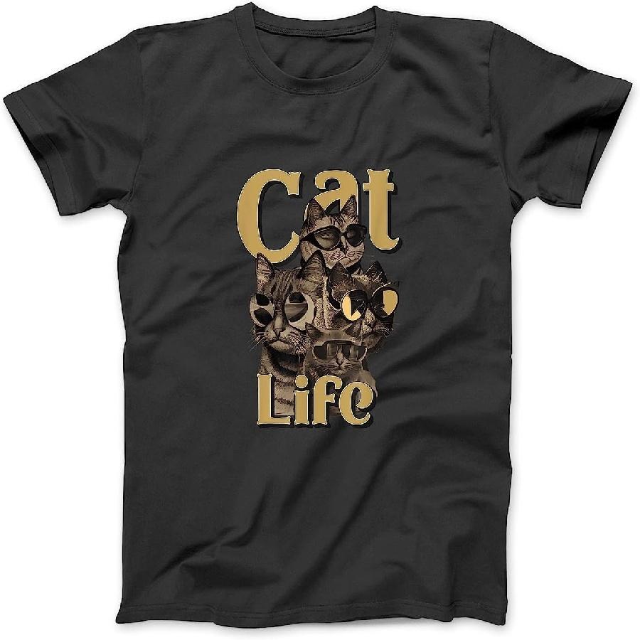 Cat Life - Funny Cat Gangster Design T-Shirt NGO Womens Mens Tank Top Sweatshirt Hoodie Longsleeve Black S
