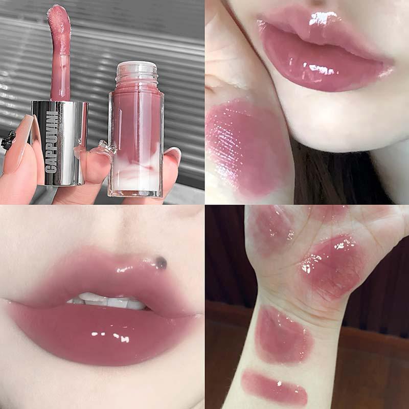 CAPPUVINI Strawberry White Crystal Lip Gloss: Mirror Shine, Whitening, Glassy Plump Lips Makeup for Students.