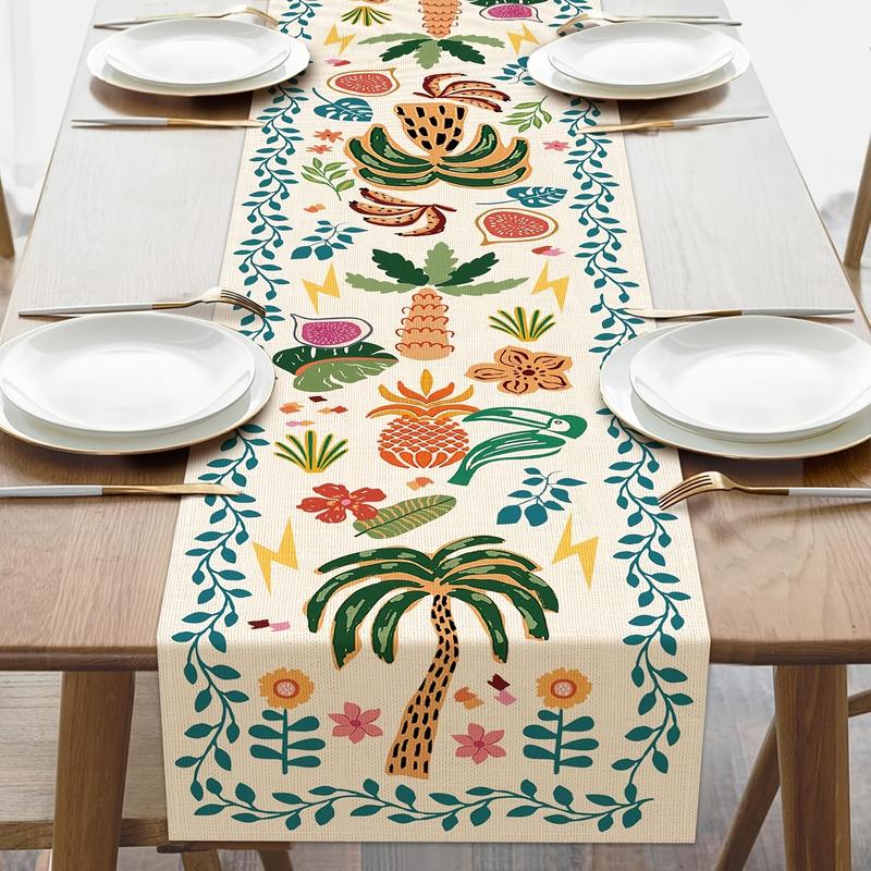Tropical Plants & Fruits Pattern Table Runner, Dining Table Decorative Long Tablecloth 40x140cm